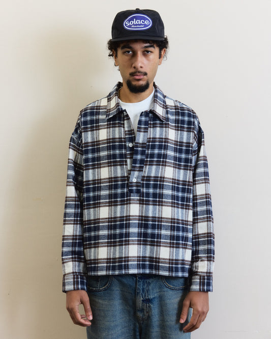 Check Flannel Polo Shirt - Midnight Navy/Cocoa Brown