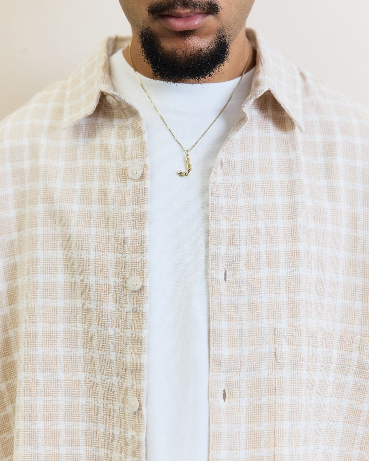 Crosshatch Check Flannel Button Shirt - Butter Beige/Ivory