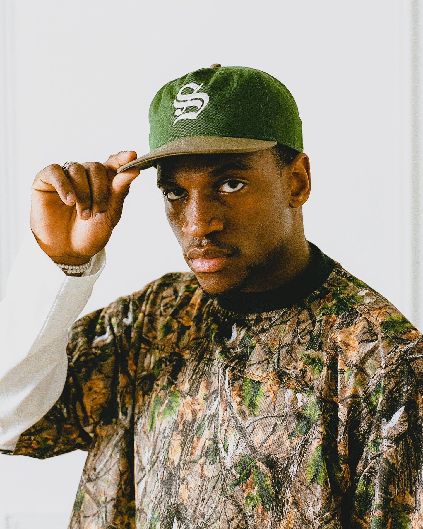 Old English 5 Panel Baseball Cap - Forest Green/Walnut Brown