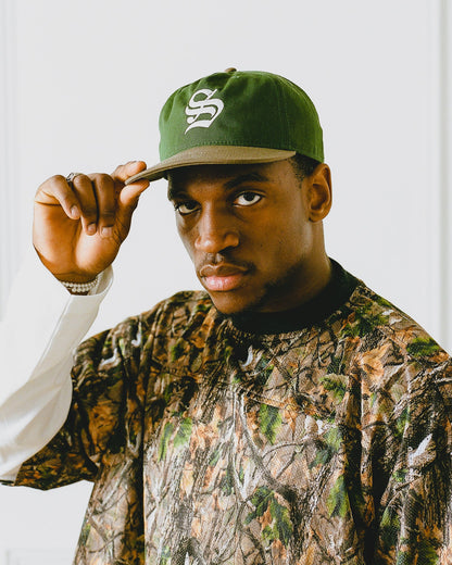 Old English 5 Panel Baseball Cap - Forest Green/Walnut Brown