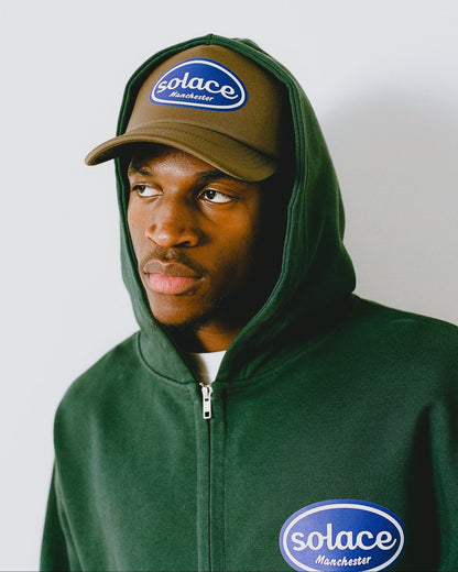 Sticker Logo Foam Trucker Cap - Walnut Brown/Cobalt Blue