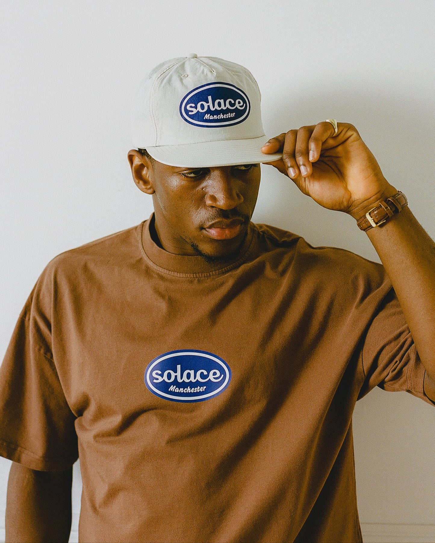 Sticker Logo 5 Panel Baseball Cap - Bone White/Cobalt Blue