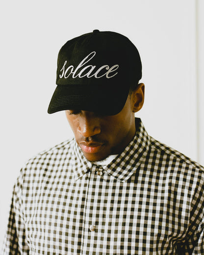 Chainstitch Cursive 5 Panel Baseball Cap - Onyx Black/Ivory