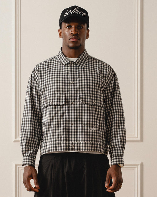 Gingham Check Trucker Jacket - Onyx Black/Ivory
