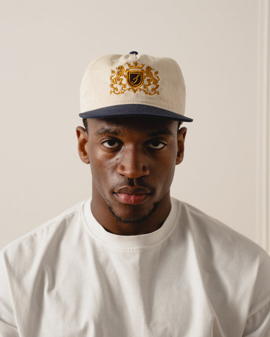 Royal Crest 5 Panel Baseball Cap - Ivory/Midnight Navy