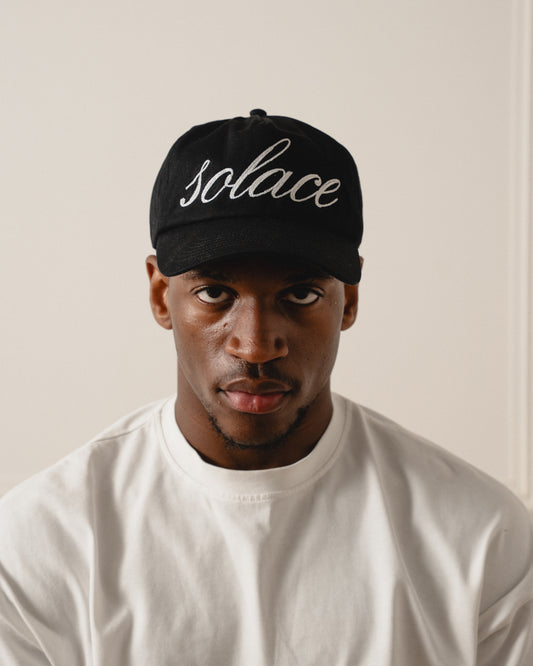 Chainstitch Cursive 5 Panel Baseball Cap - Onyx Black/Ivory