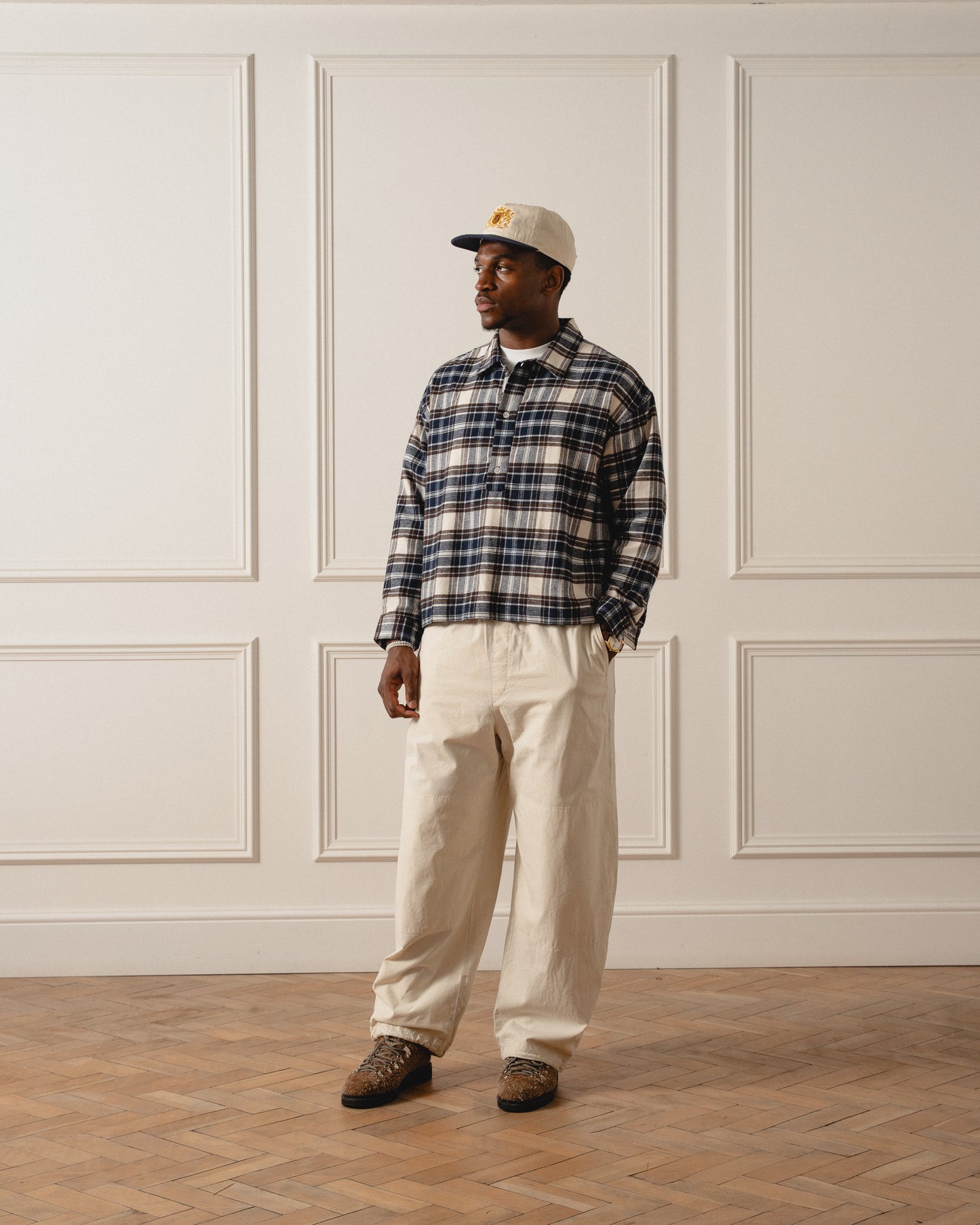 Check Flannel Polo Shirt - Midnight Navy/Cocoa Brown