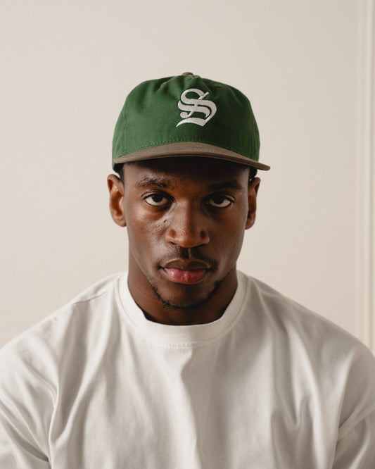 Old English 5 Panel Baseball Cap - Forest Green/Walnut Brown