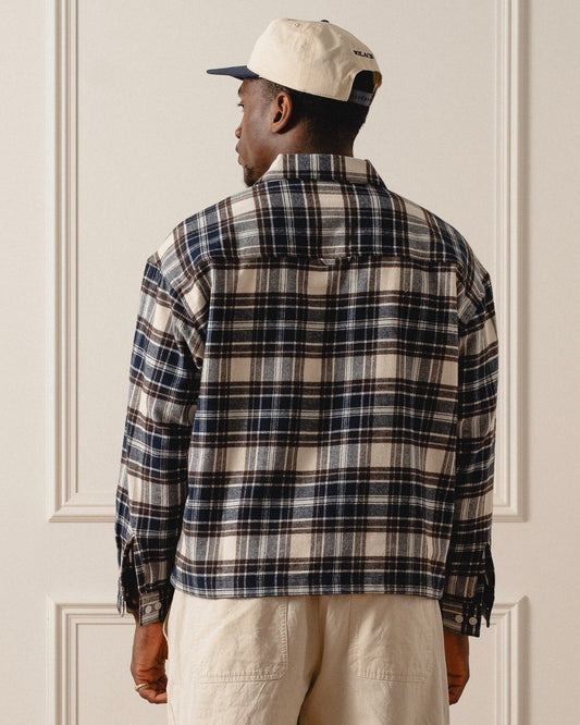 Check Flannel Polo Shirt - Midnight Navy/Cocoa Brown