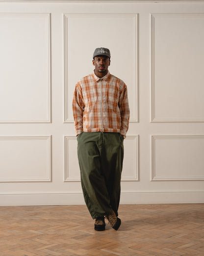 Check Curve Pocket Zip Jacket - Rust Orange/Ivory
