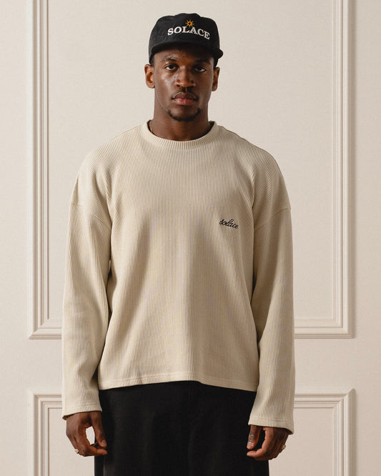 Chainstitch Logo Waffle Long Sleeve Tee - Vanilla Cream/Onyx Black