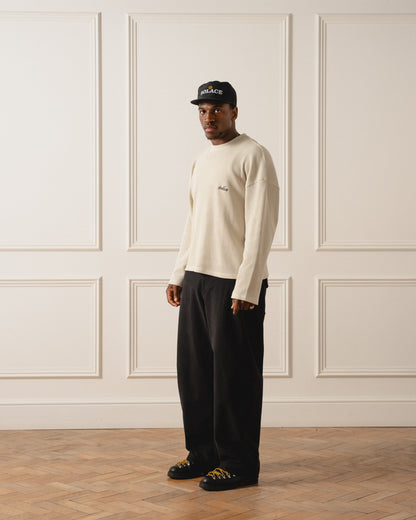 Chainstitch Logo Waffle Long Sleeve Tee - Vanilla Cream/Onyx Black