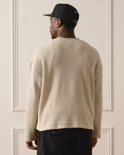 Chainstitch Logo Waffle Long Sleeve Tee - Vanilla Cream/Onyx Black