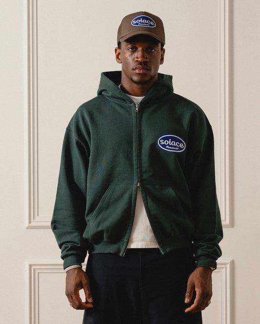 Sticker Logo Zip-Up Hoodie - Forest Green/Cobalt Blue