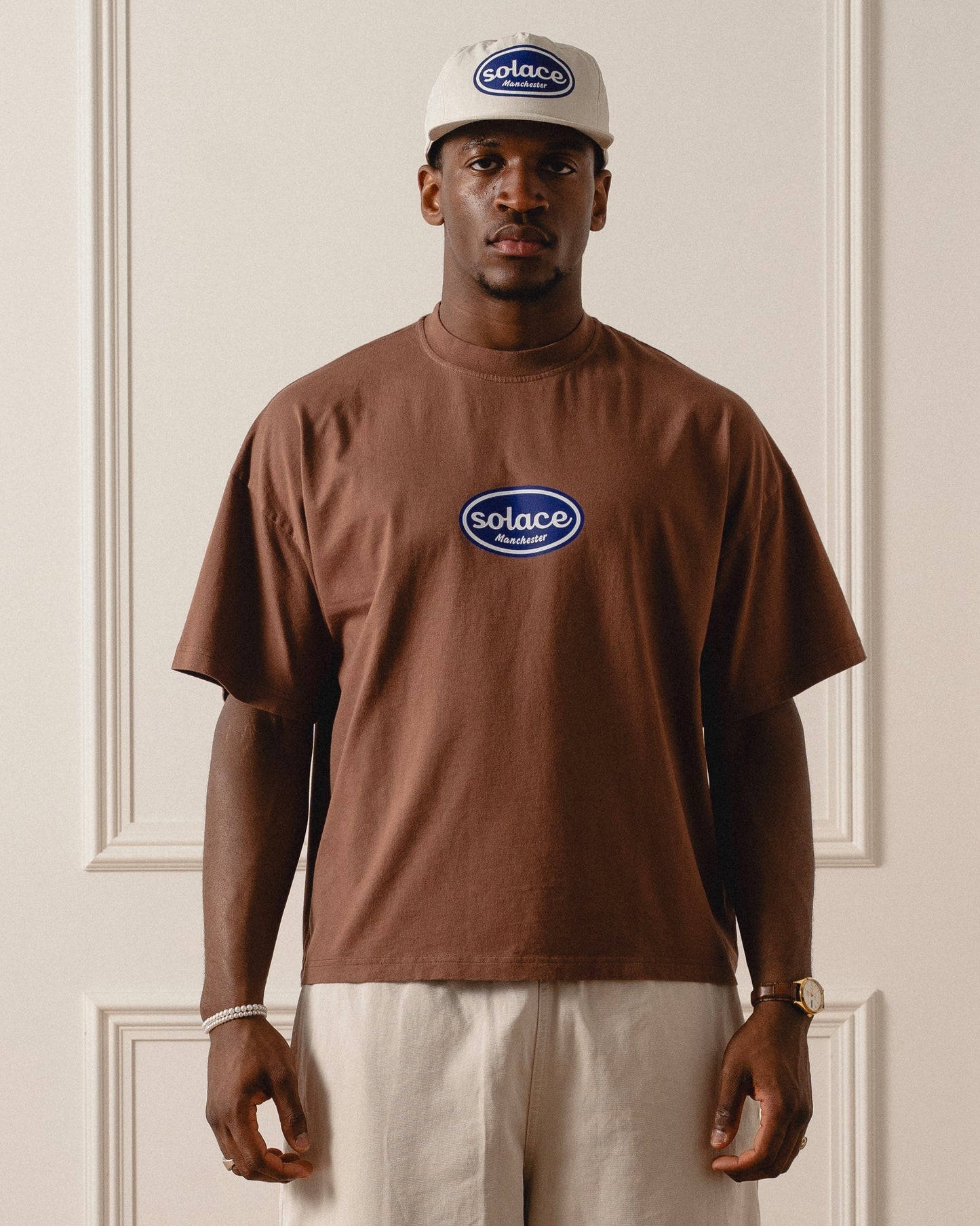 Sticker Logo T-Shirt - Cinnamon Brown/Cobalt Blue