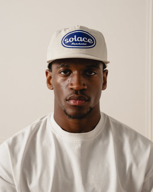 Sticker Logo 5 Panel Baseball Cap - Bone White/Cobalt Blue