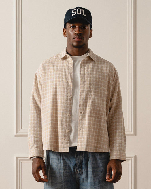 Crosshatch Check Flannel Button Shirt - Butter Beige/Ivory