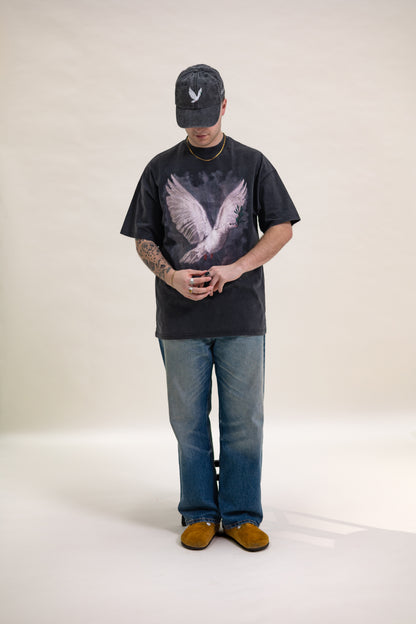 Heavyweight Oversized Peace Dove T-Shirt - Washed Black/Ivory