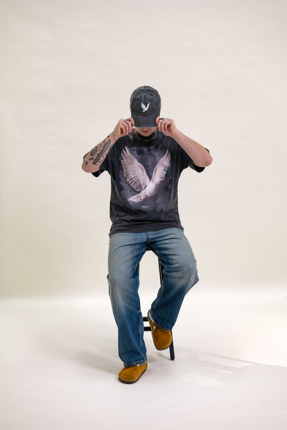 Heavyweight Oversized Peace Dove T-Shirt - Washed Black/Ivory