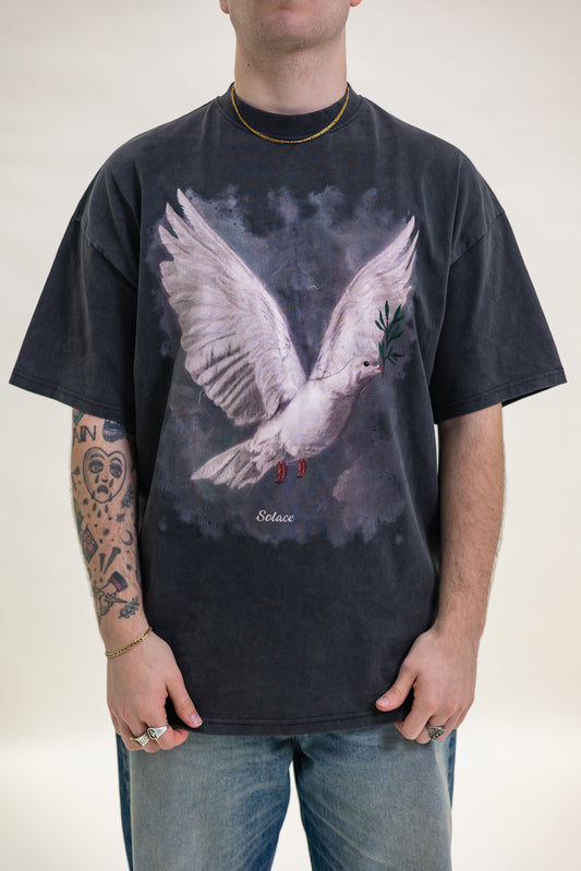 Heavyweight Oversized Peace Dove T-Shirt - Washed Black/Ivory
